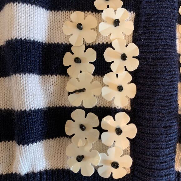C.D. Daniels Navy/White Stripe Sweater Size 2X Floral Sequin Lightweight Spring - Picture 10 of 10